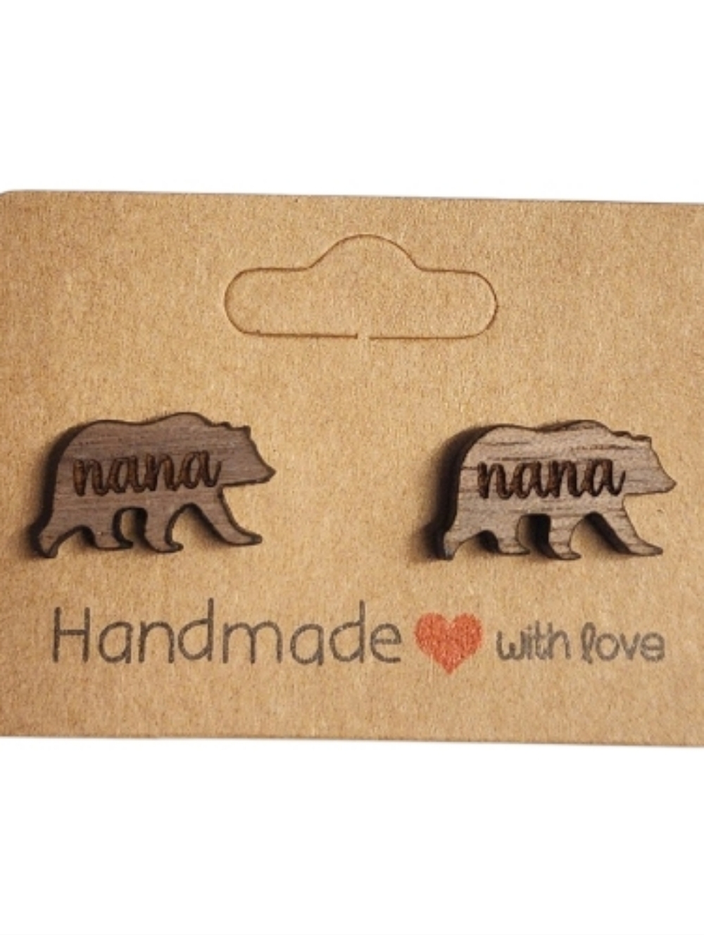 Nana Bear Script Wood Stud Earrings